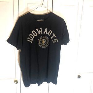 Harry Potter Hogwarts Crest T-Shirt Adult Size L Black Wizarding World Tee